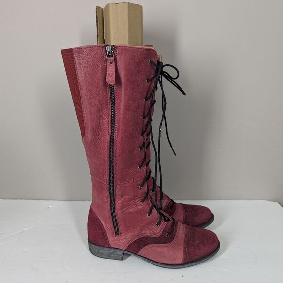 Portofino Italy Red Leather Lace-Up Tall Boots Women’s 37 - Picture 7 of 12